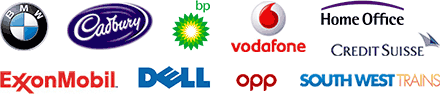The Home Office, BP Oil, Dell Computers, Credit Suisse First Bank, Exxon Oil, Vodafone, Cadburys, OPP, BMW and South West Trains